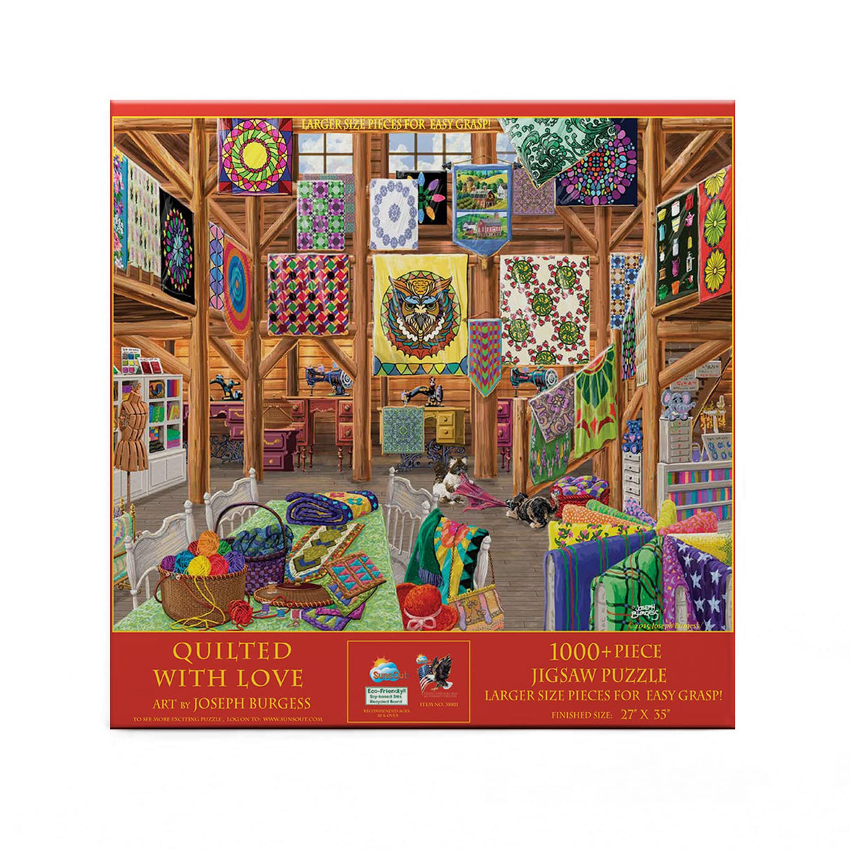 SUNSOUT INC - Quilted with Love - 1000 pc Large Pieces Jigsaw Puzzle by Artist: Joseph Burgess - Finished Size 27" x 35" - MPN# 38811 SunsOut