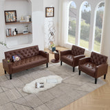 TYBOATLE 62" W Leather Loveseat w/Chairs, 3 Piece Sofa Sets for Living Room w/ 2 USB Charger Ports and 2 Cupholders, Living Room Furniture Sets of 3 (3, Brown) TYBOATLE