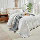 Ruffled Quilt Set California King Size 100 * 114 in - 3 Pieces Solid Shabby Chic Farmhouse Ruffle Bedding Rustic Coverlet & Sets Lightweight Fluffy Summer Oversized Bedspread with Shams - White UOZZI BEDDING