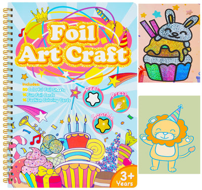ilauke Art Craft Activity for Kids, No Mess DIY Creative Birthday Foil Art Kits, 2-in-1 Creative Travel Book for Girls Age 4-9, Idea Stuffers Valentines Gifts for Girls Boys, Travel Activities