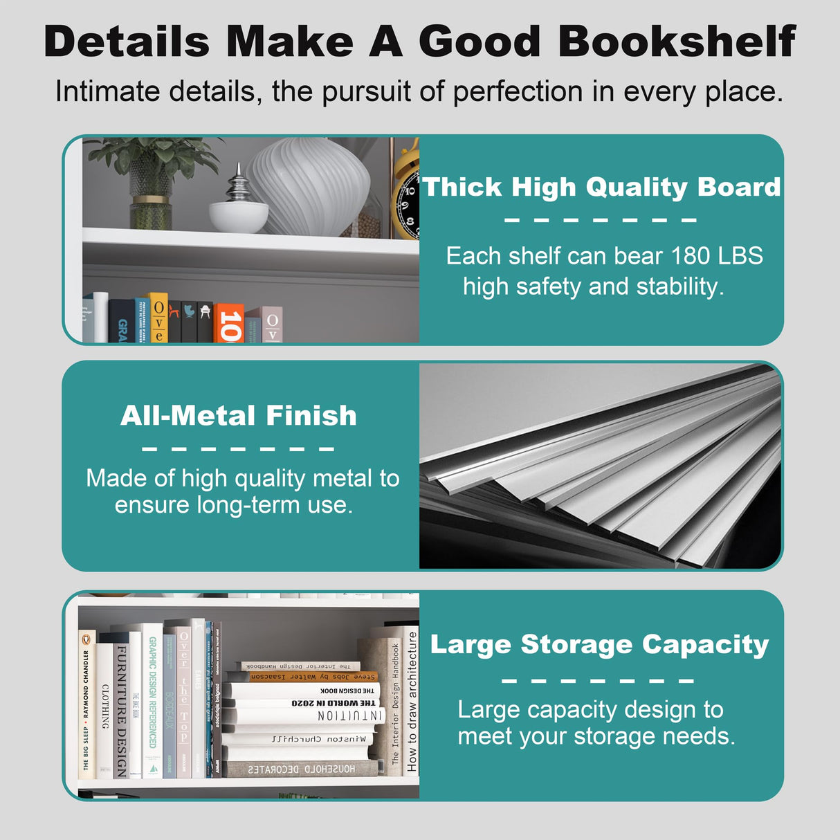 Book Shelf,5 Tier Metal Bookshelves,66" Tall Free Standing Bookcase with Adjustable Storage Shelves, Large Bearing for Bedroom Living Room Home Office,White Bookshelf (66" Bookcase) RpAosd