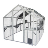Large Catio Outdoor Cat Enclosure Walk in Cat Cage Cat Playpen Patio with Weatherproof Roof Cover, Multiple Platforms, 2 Bouncy Bridges and 2 Resting Houses White CuisinSmart