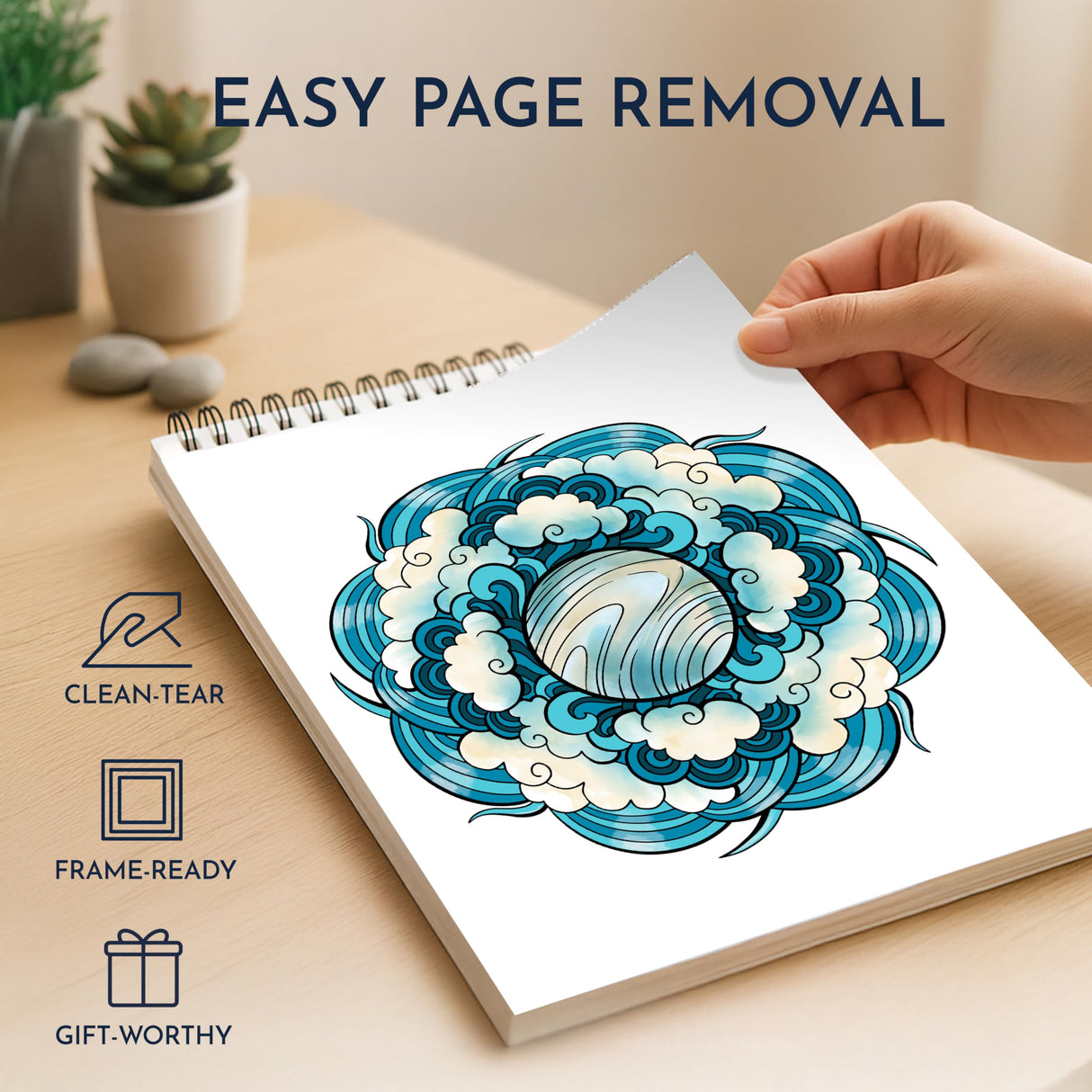 RYVE Mandala Coloring Book for Adults – 50 Unique Designs, Spiral Bound, Stress Relief & Relaxation Mindfulness Art Therapy | No-Bleed Paper | Easy-to-Tear Pages for Framing RYVE