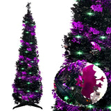Pop up Christmas Tree for Indoor Decoration,5FT Pre-lit Mini Halloween Tree with 60 Lights,Black Artificial Pencil Tree Collapsible Tinsel Lighted up Christmas Tree luxfcup