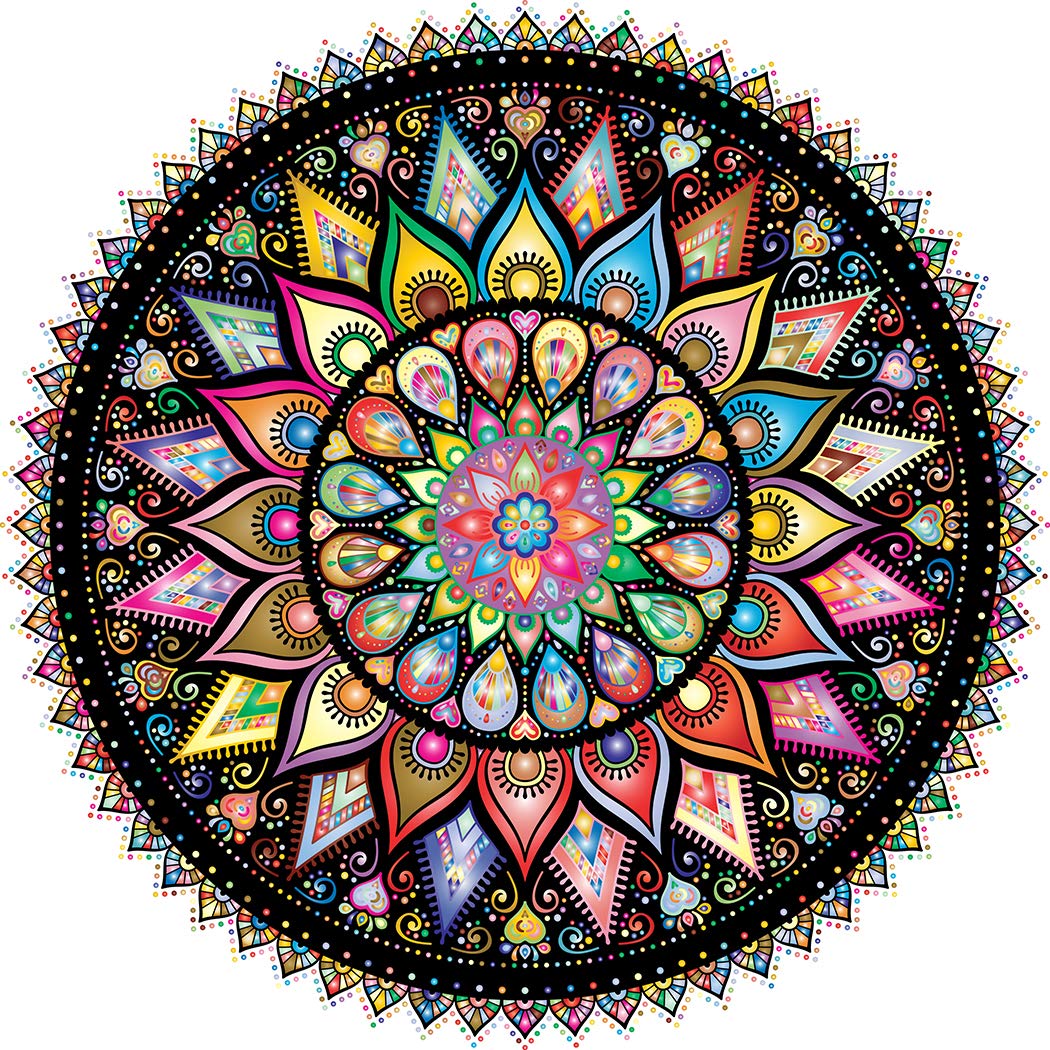 Bgraamiens Puzzle-Geometric Colorful Mandala-1000 Pieces Creative Geometric Round Blue Board Colorful Mandala Jigsaw Puzzle Bgraamiens