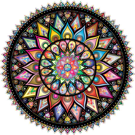Bgraamiens Puzzle-Geometric Colorful Mandala-1000 Pieces Creative Geometric Round Blue Board Colorful Mandala Jigsaw Puzzle Bgraamiens