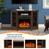 COMEFFIE 45" Corner TV Stand with 18" Fireplace Insert, Electric Fireplace Entertainment Center with Adjustable Shelves, Modern TV Stand Fit TVs up to 55 Inches for Living Room, Bedroom (Brown) COMEFFIE