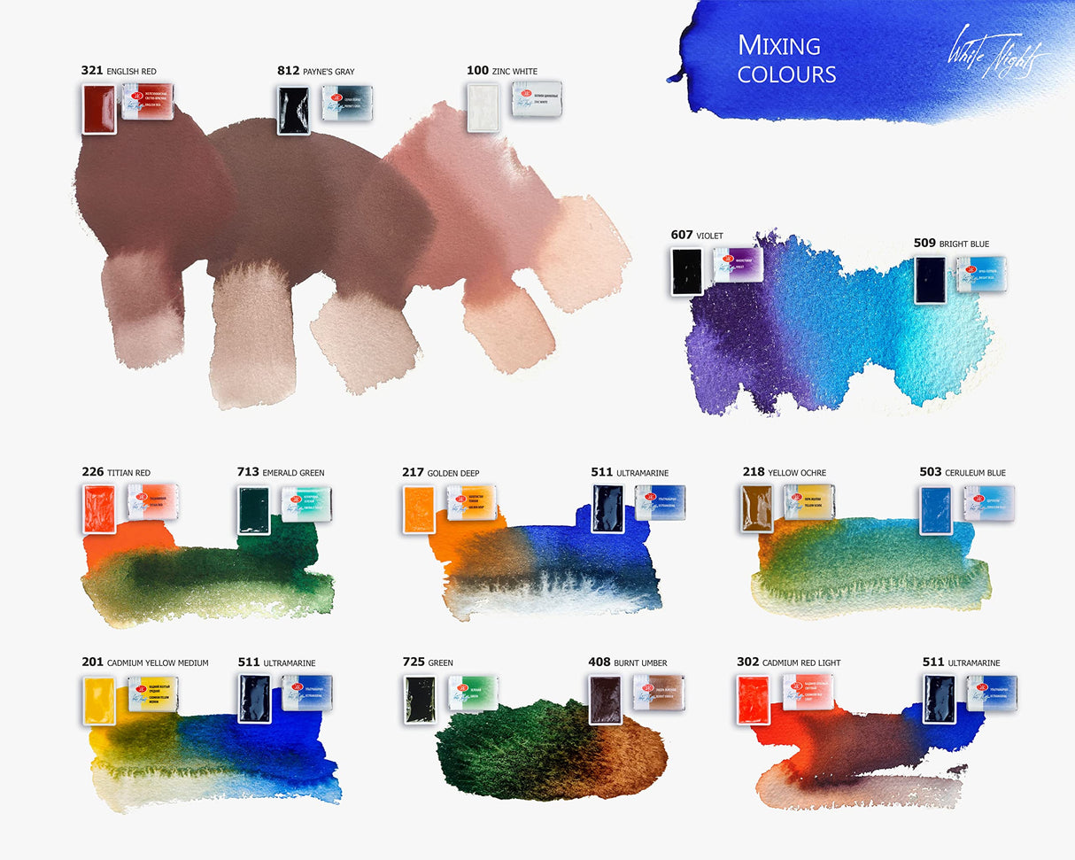 White Nights Professional Watercolor Set 36 Full Pans 2.5ml Extra Fine Artists Grade Pigments Vibrant and Lightfast Colors in Durable Plastic Box Art Supplies for Artists by Nevskaya Palitra Handy Stamps Quality Value Speedy Service