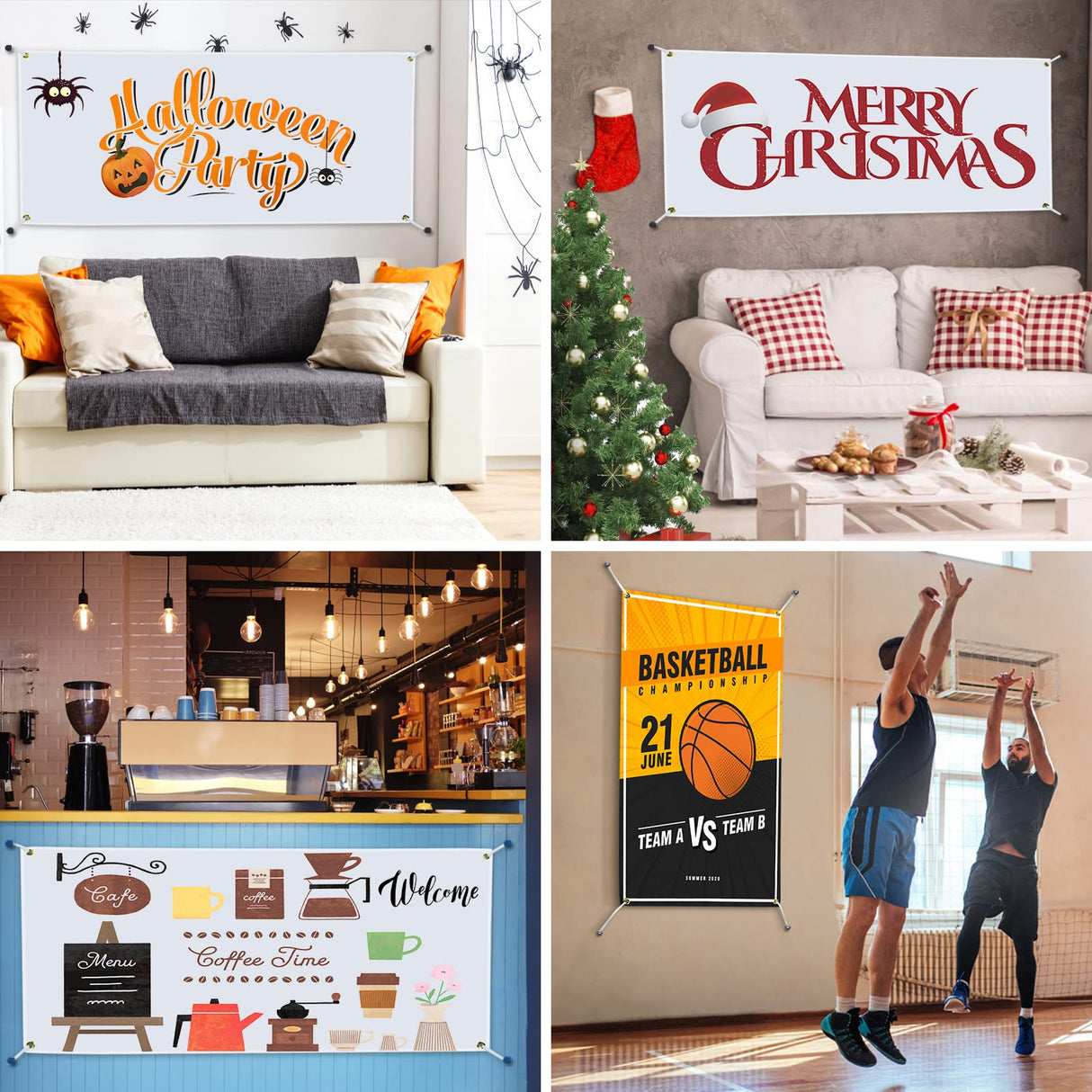 2 pack 2x4 ft Polyester Oxford Blank Banners, White Banner Signs with Hanging Ropes, DIY Sublimation Vinyl Blank Banners for Birthday Party Wedding Christmas Thanksgiving Indoor Outdoor Display Alphatool