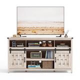 LINSY HOME Farmhouse TV Stand for 65 Inch TV, Tall Highboy Entertainment Center with Sliding Barn Door, Rustic Media Console with Storage Shelves, Wood Television Stand for Living Room, Light Grey LINSY HOME