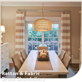 18" Rattan Farmhouse Chandeliers for Dining Room,3-Light Hand-Woven Rattan Chandelier,Farbic Shade Boho Chandelier Pendant Light fixture Drum Chandelier Hanging Lights for Bedroom Kitchen Island AyshwillDec