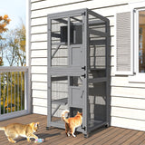 TIMHAKA Catio Outdoor Cat Enclosure, 4 Tier Indoor Catio with 4 Wheels, Platforms and Resting Box, Cat Cage with Waterproof Roof, Feral Animal Shelter with Removable Bottom and Easy Clean PVC Layer TIMHAKA