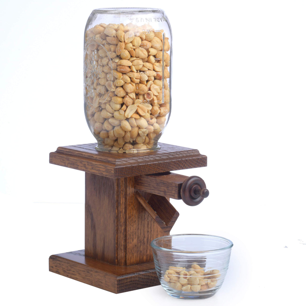 Handcrafted Amish Wooden Candy Dispenser Glass Jar Solid Oak Wood M&M's, Peanuts, Reese's Pieces, Skittles, Jelly Beans, Runts (Sorrel) AMISH VALLEY PRODUCTS