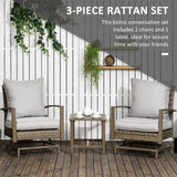 Outsunny 3-Piece Wicker Patio Furniture Set, Outdoor Rocking Chair Set with Bistro Coffee Table, PE Rattan Rocker Conversation Set with Cushions for Porch, Balcony, Yard, Poolside, Garden, Gray Outsunny