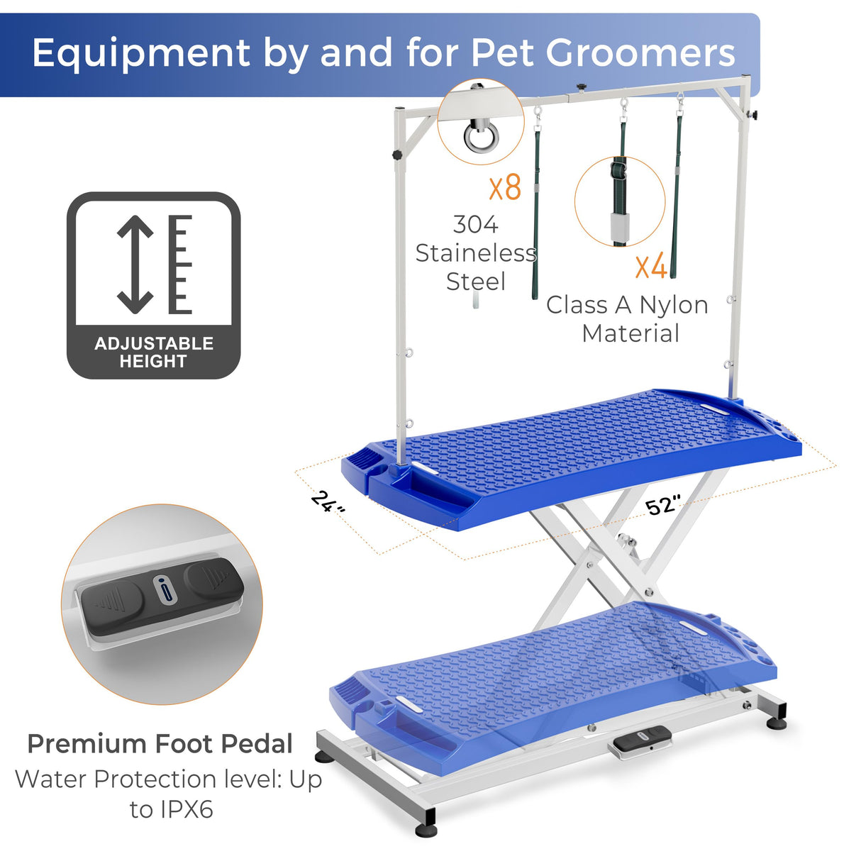 Burano Electric Dog Grooming Table 51.2", Heavy Duty, Integrated Anti-Slip Tabletop, Height Adjustable Pet Grooming Table, Ergonomic Dog Grooming Table, Tool Organizer/Dog Grooming Station Burano
