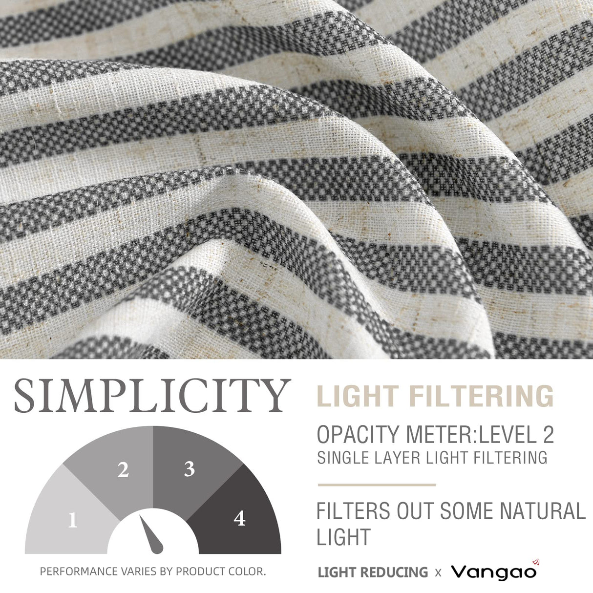 Vangao Kitchen Valance Linen Blend Stripe Short Curtains Farmhouse Country Rustic Pinstripe Tickingstripe Light Filtering Rod Pocket Window Topper Treatments 18 Inch 1 Panel Black on Beige Vangao