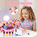 Kids Nail Polish Set for Girls, All-in-One Nail Art Make Up Kit -Dryer/ Glitter Powder/ False Nails/ Toe Separator/ File/ Lipsticks/ Eyeshadow,Washable Makeup Toys Age 3-12 Little Girl Birthday Gift AugToy
