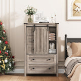 IDEALHOUSE Farmhouse 5 Drawer Dresser for Bedroom, 48" Tall Wood Dresser Chest of Drawer with Sliding Barn Door, Adjustable Shelf, Storage Organizer for Bedroom, Hallway, Living Room, Kitchen, Grey IDEALHOUSE