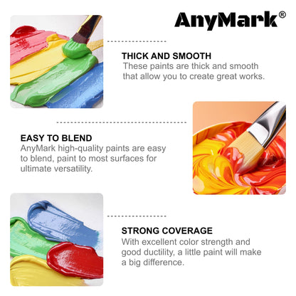 AnyMark Acrylic Paint, 24 Colors Acrylic Paint Set, 2 fl oz/60ml Bottles, Non Toxic Art kit Painting Supplies for Kids Adults Canvas,Rock,Wood - WoodArtSupply