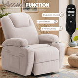 Power Lift Recliner Chair with Massage Electric Lift Chair for Elderly, Ergonomic Recliner with Cup Holders & Side Pockets, Modern Single Sofa for Living Room (Fabric, Beige) Shahoo