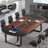 8FT Conference Table, 94.5" D x 47.3" W x 29.5" H Boat Shaped Meeting Table with Rectangle Grommet, Modern Seminar Boardroom Table for Office Conference Room (8ft, Walnut & Black) MaverickFurni