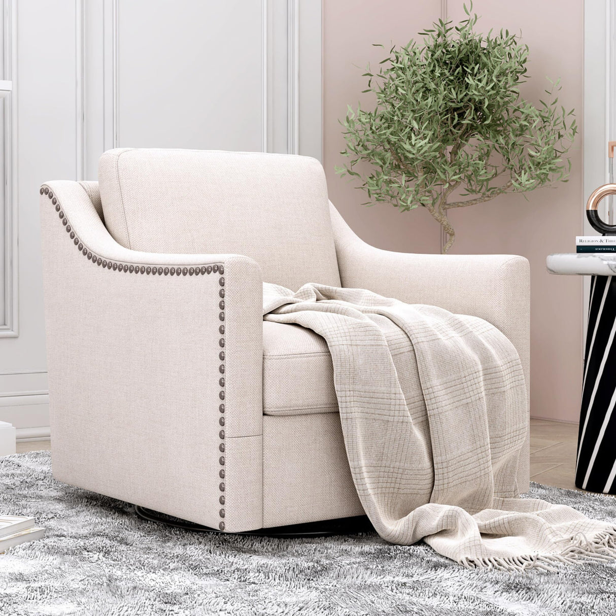 Oversized Swivel Accent Chair,Chenille Fabric Large Comfy Reading Chairs,Mid Century Modern Living Room Chair,Wide Arm Chair with Thick Soft Cushion,Single Sofa Chair for Living Room,Bedroom Wunlerlant