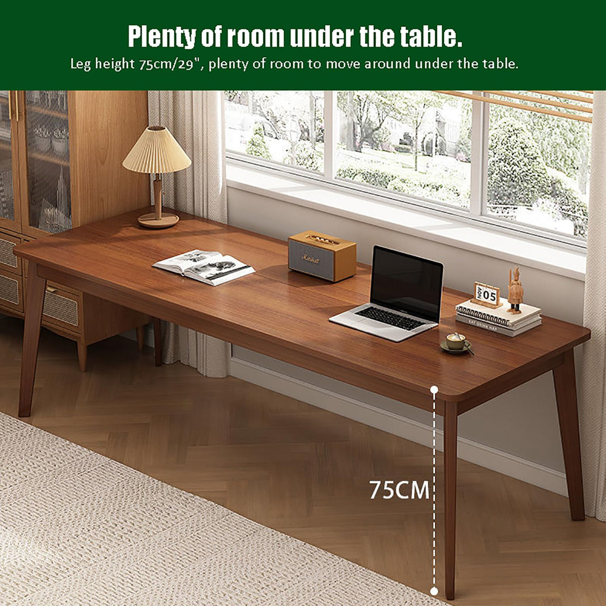 SUZEPER Mid-century Wood Long Desk Table,extra Large Two Person Office Desk,home Office Computer Desk,solid Wood Writing Desk Study Table,double Workstation Desk(120x40x75cm(47x16x30inch), Natural) SUZEPER