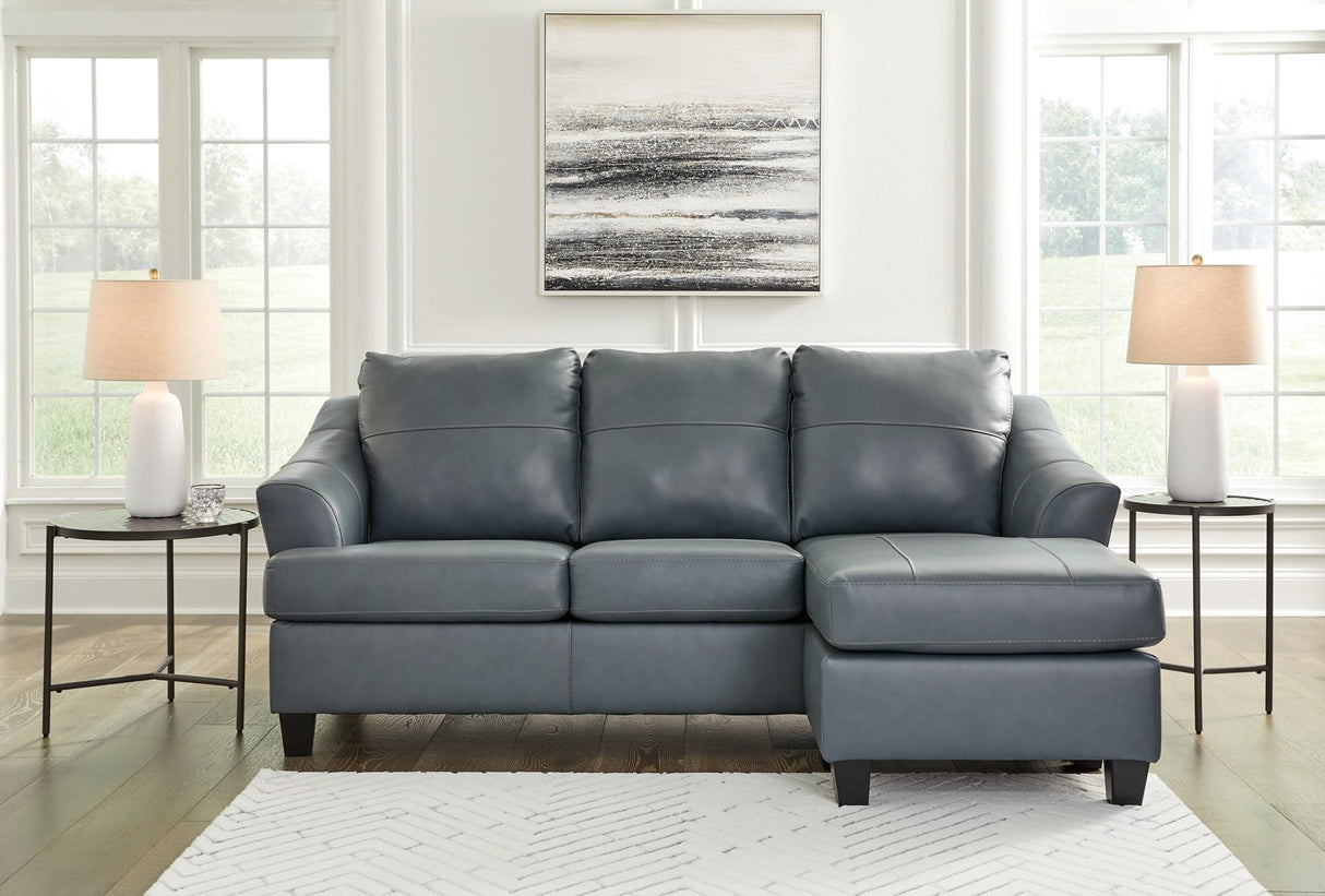 Signature Design by Ashley Genoa Modern Leather Sectional Sofa Couch with Chaise Lounge, Blue Signature Design by Ashley