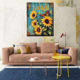 Yellow Sunflowers Paint by Numbers Laugh Paint by Numbers Kits Beginner Teal Wood Board Background Painting Inspirational Arts Craft ON Canvas for Home Decor Without Framed 16x20 Inch Tucocoo