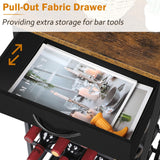 OYEAL Wine Rack Freestanding Floor, 5 Tier Display Wine Storage Shelves with Glass Holder & Fabric Drawer, 20 Bottles Liquor Cabinet Bar Stand for Home Bar, Kitchen Living Room, Rustic Brown OYEAL