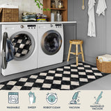 Lahome Moroccan Trellis Runner Rug - 2x8 Black Hallway Runner Rug with Rubber Backing, Checkered Kitchen Non Skid Carpet Runner Washable Indoor Mat for Camper Entryway Bathroom Hardwood Floor Lahome