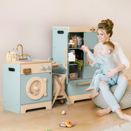 ROBOTIME Wooden Toddler & Kids Kitchen Playset, Wooden Kitchen Toy Playset with Oven, Fridge and Washing Machine, Wooden Kitchen Set Gift for 3+ Year Old Kids, Girls & Boys ROBOTIME