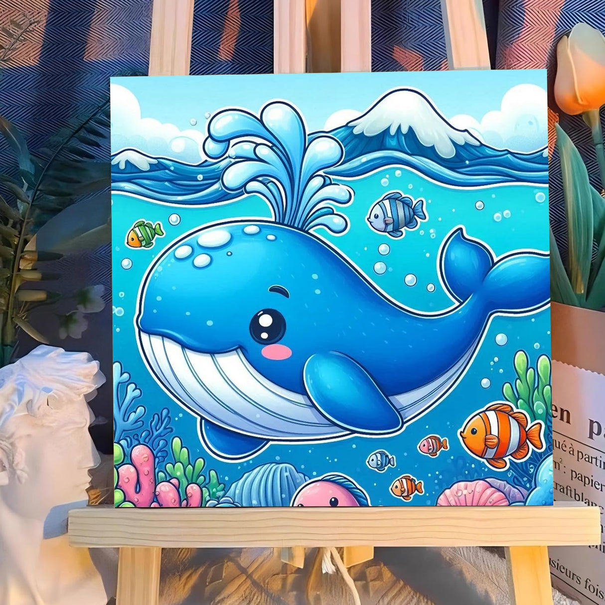 Reivworl Dolphin Paint by Numbers Kit for Kids, Dolphin Paint by Number with Frame and Easel, Paint by Number Kids Age 5-8-12 for Gifts and Decor (8X8 Inch) Reivworl