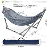 Tranquillo Double Hammock with Stand 650lb Capacity Double Hammock with Spreader Bar, Solid Grade 201 Stainless Steel 30s Set Up, Sturdy Flexible Hammock Stand Portable, Outdoor Indoor, Grey Tranquillo