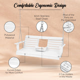 BENAIYA Heavy Duty Poly Lumber HDPE Porch Swing Outdoor Hanging Chair with Cup Holders Swinging Bench for Patios, Backyard Poly Wooden Seating, Sturdy Steel Chains BENAIYA