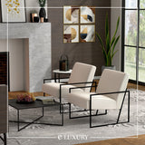 eLuxurySupply Accent Chair - Low Profile Modern Slant Armchair with Layered Foam and Metal Frame - Premium High Density Soft Cushion for Supreme Comfort - Easy Assembly - Cream/Off-White eLuxurySupply
