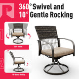 Pamapic 5 Piece Patio Dining Set for 4,Outdoor Wicker Furniture Set for Backyard Garden Deck Poolside with 4 Cushions Swivel Rocker Chairs,Square Plastic-Wood Table Top, Removable Cushions(Beige) Pamapic