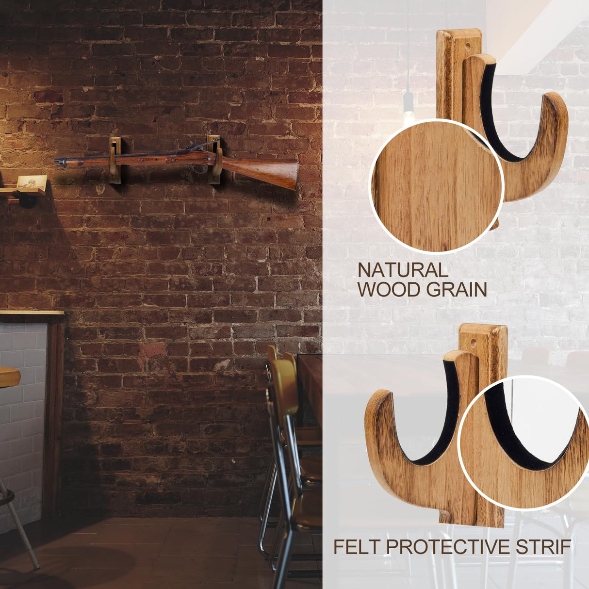 iFeelonely Gun Rack Wall Mount，4 Pack Gun Racks for Wall Shotgun Hooks Gun Wall Mount Indoor Gun Racks Rifle Wall Mount Wooden Gun Cabinets Stand Display Shelf Brown iFeelonely