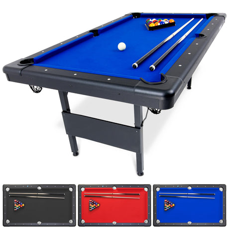 GoSports 6 ft Billiards Table - Portable Pool Table - Includes Full Set of Balls, 2 Cue Sticks, Chalk, and Felt Brush - BLUE GoSports