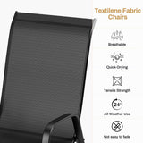 Arlopu 5 Piece Outdoor Patio Dining Set (Umbrella not Included), Porch Furniture with 4 Textline Chairs, 1 Square Glass Table for Garden, Backyard and Poolside, Lawn (Black) Arlopu