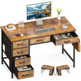 ODK Computer Desk with 6 Drawers, 40 Inch Small Desk with Storage, Reversible Desk with Headphone Hook for Home Office, Work Study Table for Bedroom, Rustic Brown ODK