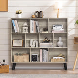 LEYAOYAO 10 Cube Bookshelf,3 Tier Modern Wide Bookcase with Legs,Mid-Century Wood Bookshelves Storage，Retro Grey Large Book Case,Freestanding Organizer Display Shelf for Bedroom,Living Room,Office LEYAOYAO