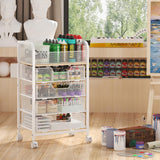 5-Tier Craft Organizer Cart with Wheels,Craft Organizers and Storage with Drawers,Lockable Wheels Rolling Utility Cart with DIY Divider,Office Supply Organizer,Ideal for Studio,Office,Bedroom,White Yociyoga
