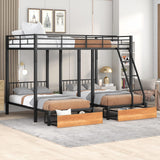 Harper & Bright Designs Metal Triple Bunk Bed with Drawers and Guardrails, Full Over Twin & Twin Bunk Bed for 3, Space-Saving, Noise Free, No Box Spring Needed - Black Harper & Bright Designs