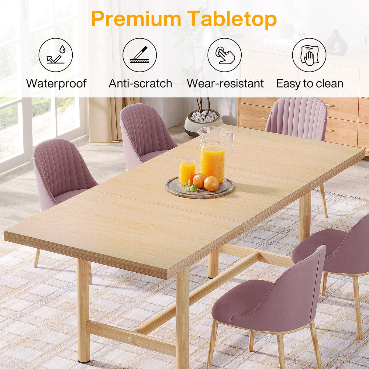 Tribesigns Kitchen Dining Table Wood: 63 Inches Rectangular Dining Room Table for 6, Farmhouse Dinner Table with Heavy Duty Metal Legs for Kitchen, Dining Room, Small Space Tribesigns