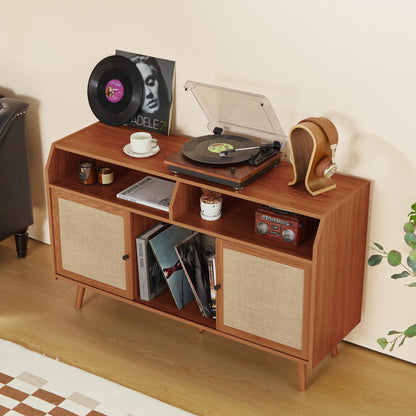 Large Record Player Stand, Mid Century Turntable Stand with Storage, Record Player Table with Slide Door, Vinyl Record Storage with Vinyl Display Shelf Holds Up to 400 Albums for Living Room (Walnut)