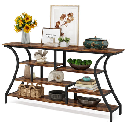 Tribesigns 70.9 Inch Extra Long Console Table, Industrial Narrow Sofa Table with Storage Shelves, 4 Tier Entryway Table Behind Couch for Hallway Foyer Living Room - WoodArtSupply