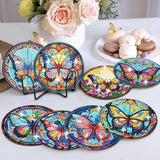 Zythron 8 PCS Butterfly Diamond Art Coasters Diamond Painting Coasters Kits with Holder Butterfly DIY Coaster for Beginners, Adults, Diamond Art Crafts Supplies 4x4 in Zythron