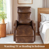 Cfvyne Zero Wall Power Recliner Chairs, Small Recliner for Small Spaces and Petite People Man Woman (1, Light Brown Faux Leather) Cfvyne