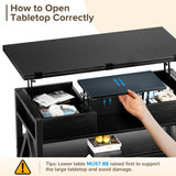 Memobarco 40" Lift Top Coffee Table,4 in 1 Multi-Function Lift Coffee Tables with Storage Drawers and Hidden Compartmen,Farmhouse Coffee Table with Lifting top for Living Room,Black Memobarco